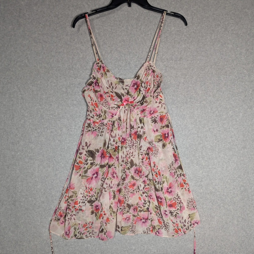 In Bloom Babydoll Chemise Womens Medium Pink Floral Sheer Top Fairy Ethereal